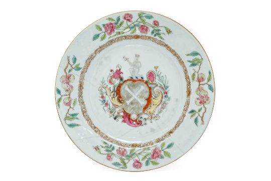 A Chinese Porcelain Armorial Plate, circa 1740, painted in famille rose enamels with the arms of - Image 3 of 10