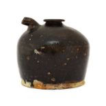 A Chinese Brown Glazed Pouring Vessel, in Tang style, of domed circular form with everted rim and