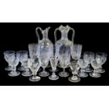A Victorian Glass Lemonade Set, engraved with baskets of flowers and ribbon-tied swags, comprising