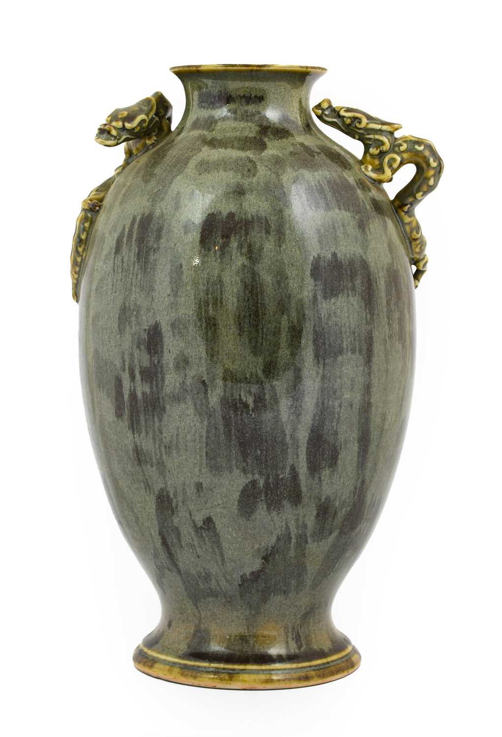 A Japanese Porcelain Vase, Meiji period, of baluster form with flared neck, the shoulders applied