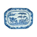 A Chinese Porcelain Meat Platter, Qianlong, of canted rectangular form, painted in underglaze blue