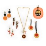 A Quantity of Costume Jewellery, comprising of a Hermès pendant on cord necklace, a pair of