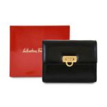 Salvatore Ferragamo Gancini Small Black Leather Shoulder Bag, with gilt tone hardware, chain