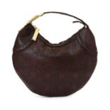 Gucci Brown Leather Hobo Handbag, embossed with stylised horsebits to the front and back, gilt