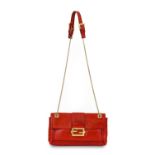 Fendi Red Leather Baguette Shoulder Bag, with chain strap and leather mount, gilt tone hardware,