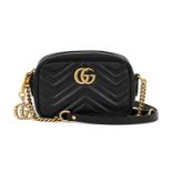 Gucci Marmont Small Black Leather Cross Body Bag, with gilt tone hardware, gilt 'GG' to the front,