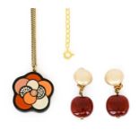 Chanel Jewellery, A Pendant on Chain, by Chanel, the black, cream, orange, pink and nude resin