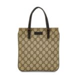 Gucci Brown Monogrammed Tote Bag, with brown leather piping and twin handles, brown cotton lining