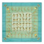 Hermès Cotton Scarf, depicting the sailors flag semaphore alphabet, on pale green centre with