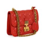 Dior Dioraddict Red Leather Quilted Flap Shoulder Bag, in soft lambskin with cannage stitching, aged