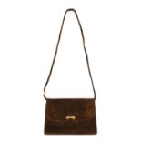 Circa 1960s Gucci Brown Suede Shoulder Bag, with gilt tone hardware, brown leather lining with a