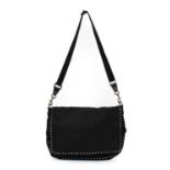 Valentino Garavani Black Nylon Rockstud Cross Body Bag, front flap and edges of bag are studded,