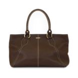 Celine Brown Leather Tote Bag, with gilt tone hardware, cream overstitching, black woven logo