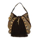 Gucci Babouska Brown Monogrammed Canvas Bag, mounted with alternating coloured studs to the shaped