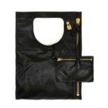 Tom Ford Black Leather Alix Fold Over Bag, with oversized gilt metal zip to one side and attached