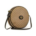 Gucci Brown Monogram Canvas Canteen Shoulder Bag, with gold tone hardware, black leather trims and