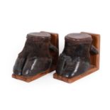 Animal Furniture: A Pair of Cape Buffalo Hoof Bookends (Syncerus caffer caffer), modern, South