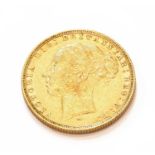 Victoria, Sovereign 1880 M, Melbourne Mint, obv. young head left, mm M below, rev. Pistrucci, GVF