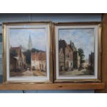 * Van der Vaart (20th century) Dutch Pair of street scene with figures Signed, oils on panel, 39.5cm