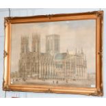 After Henry Shaw (1800-1873) Extensive view of York Minster Hand coloured print, 70cm by 100.5cm