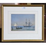 William Joy Shipping in a calm Watercolour, 18.5cm by 26.5cm Provenance: Walker Galleries,