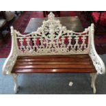 A Modern White Painted Cast Iron Garden Bench, 120cm by 66cm by 98cm