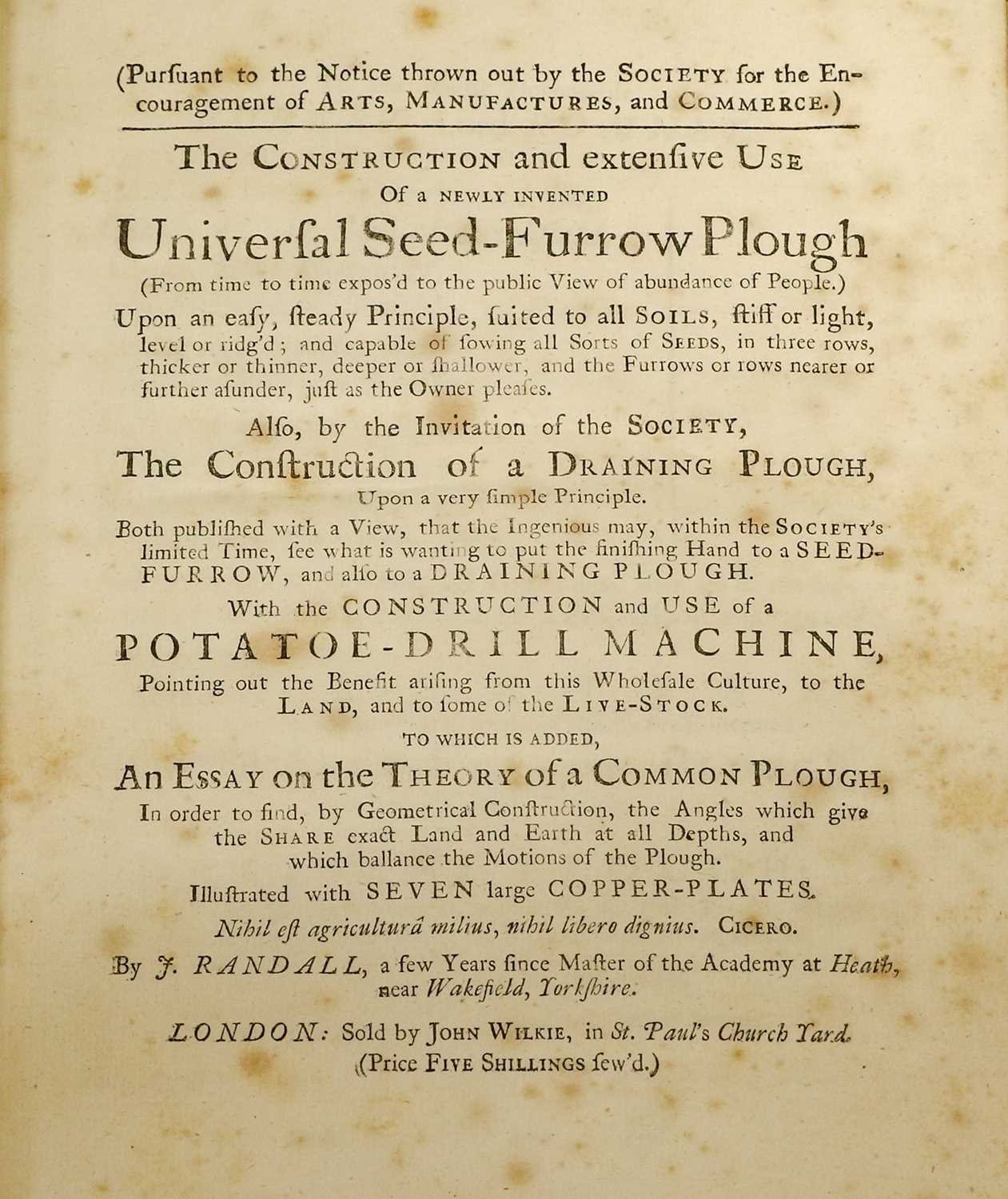 RANDALL (Joseph) The Construction and extensive Use of the Universal Seed-Furrow Plough . . . Also . - Bild 7 aus 8