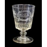 A Glass Rummer, circa 1830, the bucket-shape bowl engraved with initials within a foliate