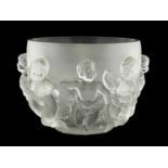 A Lalique Glass Luxembourg Cherub Bowl, 2nd half 20th century, of ovoid form, decorated in relief