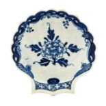 A Lowestoft Porcelain Shell-Shaped Pickle Dish, circa 1770, painted in underglaze blue with a