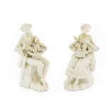 A Pair of Meissen-Style White Porcelain Figures of Flower Sellers, late 19th century, each seated on