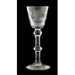 A "Liberty" Wine Glass, in 18th century style, the rounded funnel bowl engraved with the Horse of