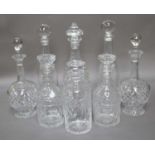 Glass Decanters, including two Waterford examples, a Wedgwood pair, a pair of mallet form, and a