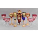 A Quantity of Glass, including a part suite of etched and cut cranberry drinking glasses, a group of