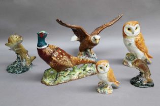 Beswick Wild Animals, including Bald Eagle, model No. 1018, Barn Owl, model No. 1046, Pheasant,