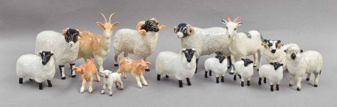 Beswick Farm Animals, including Goats and Kids, Sheep and Lambs (qty on one tray)One lamb with a