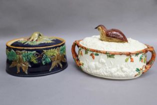 A Late 18th/Early 20th Century Porcelain Game Pie Dish, together with a further game pie dish, the