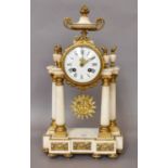 An Alabaster and Gilt Metal Striking Portico Clock, circa 1910, the twin-barrel movement striking on