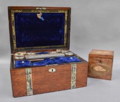 A 19th Century Mother of Pearl Inlaid Rosewood Vanity Case, with fully fitted interior, together