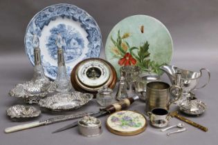 A Collection Of Assorted Items, including a pair of silver collared scent bottles, three pierced