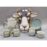 A Studio Pottery Vase, in the form of a Swaledale rams head, signed to the base Nola Maggie 2008,