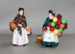 Royal Doulton Figures: ''The Orange Lady'', with paisley shawl; and ''The Old Balloon Seller'' (2)