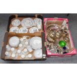 Five Boxes of Household Ceramics and Silver Plate, including Colclough Art Deco teawares,