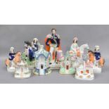 A Collection of 19th Century Staffordshire Flatback Figures, Spill Vases and Pastille Burners (two