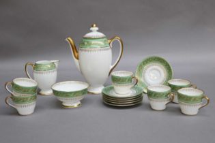A Royal Doulton Coffee Set, pattern H4120, with green and gilt borders, comprising coffee pot,