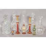 A Quantity of Glass Decanters, Scent Bottles and Candlesticks, including: Stuart, Royal Doulton