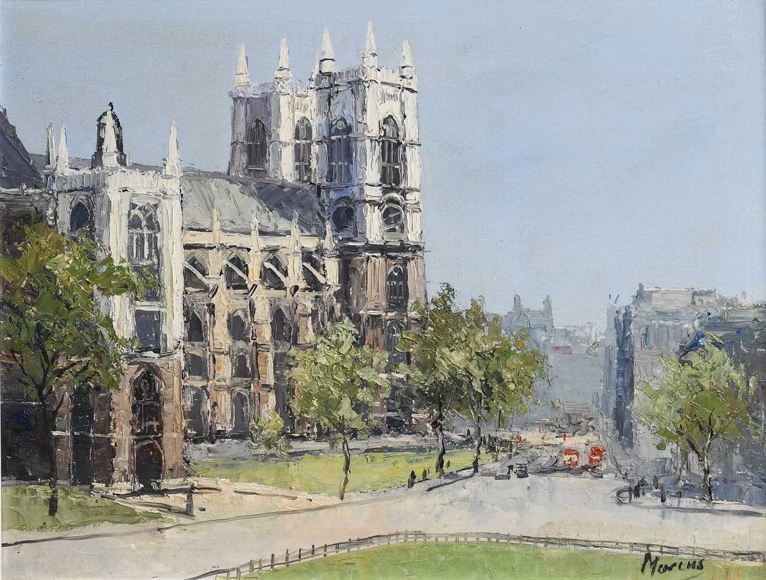 British School (20th Century)Study of Westminster Abbey Indistinctly signed, oil on canvas, 39cm