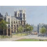 British School (20th Century)Study of Westminster Abbey Indistinctly signed, oil on canvas, 39cm