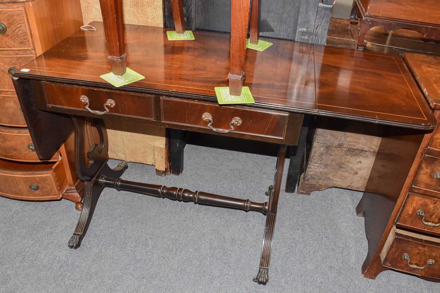 A Reproduction Mahogany Sofa Table, 90cm (closed) by 50cm by 76cm A 19th Century Tripod Table,