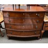 A Regency Mahogany and Pine-Lined Bowfront Chest, early 19th century, the four graduated drawers
